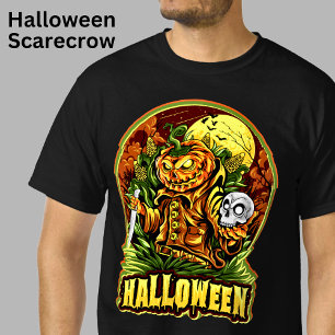 T-shirt Halloween Scarecrow Crâne Citrouille tête couteau 