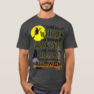 T-shirt Halloween Scary Black Cat Jackolantern Witches Bat