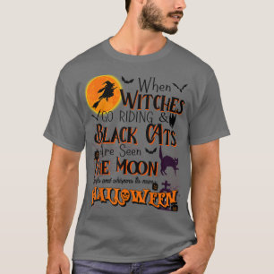 T-shirt Halloween Scary Black Cat Jackolantern Witches Bat