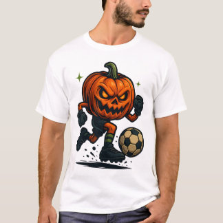 T-shirt Halloween Scary Pumpkin Showing Soccer Skills Spoo