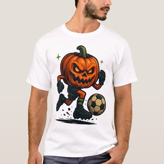T-shirt Halloween Scary Pumpkin Showing Soccer Skills Spoo (Devant)