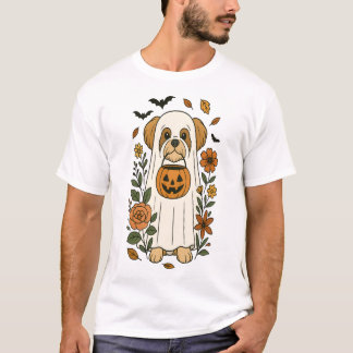 T-shirt Halloween Shih Tzu with Fall Flowers