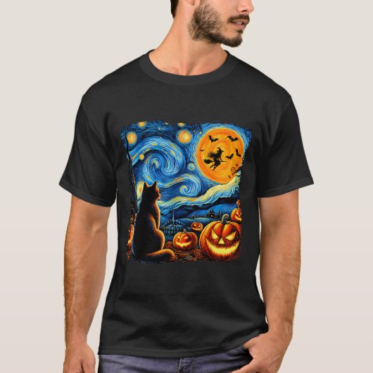 T-shirt Halloween Shirt Men Women Black Cat Pumpkins Bats (Devant)