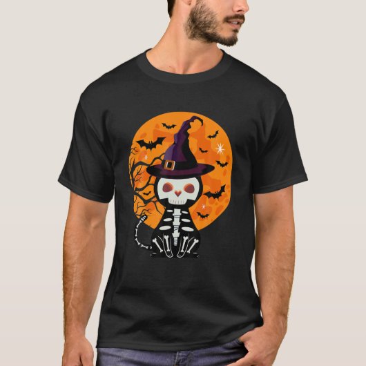 T-shirt Halloween Skeleton Cat (Devant)