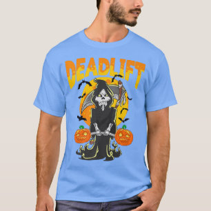 T-shirt Halloween Skeleton Deadlifter Bodybuilder Exercice