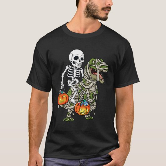 T-shirt Halloween Skeleton équitation maman Dinosaur T Rex (Devant)