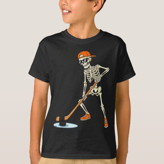 T-shirt Halloween Skeleton Funny Hockey For Boys Teens Men (Devant)