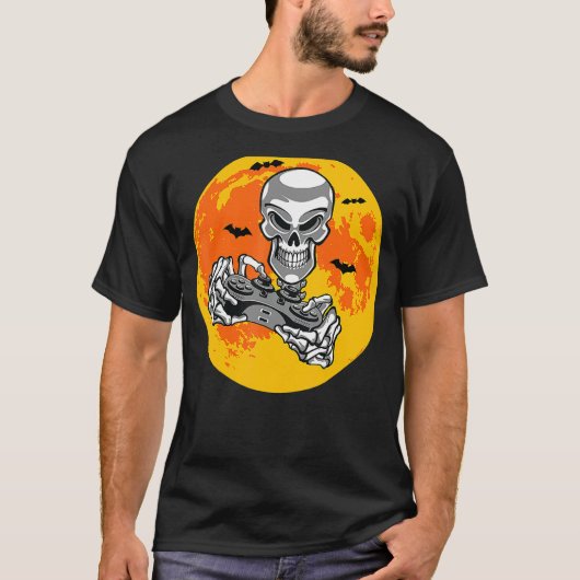 T-shirt Halloween Skeleton Gamer Video Gaming Boys Men Kid (Devant)