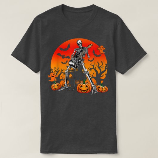T-shirt Halloween Skeleton Guitar Rock Band Jack O Lantern (Design devant)