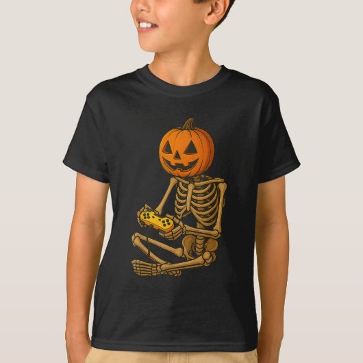 T-shirt Halloween Skeleton Pumpkin Gamer Video Gaming Men  (Devant)