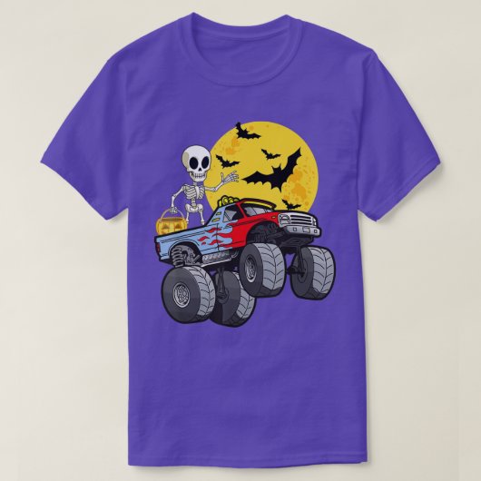 T-shirt Halloween Skeleton Riding Monster Truck Pumpkin Bo (Design devant)
