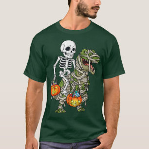 T-shirt Halloween Skeleton Riding Mummy Dinosaur T Rex Fun