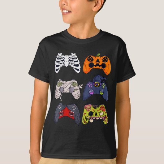 T-shirt Halloween Skeleton Zombie Gaming Controllers Mummy (Devant)