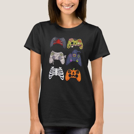 T-shirt Halloween Skeleton Zombie Gaming Controllers Mummy (Devant)