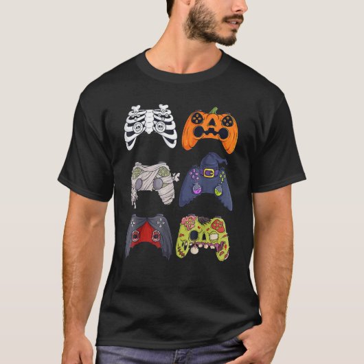 T-shirt Halloween Skeleton Zombie Gaming Controllers Mummy (Devant)