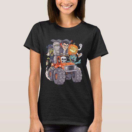 T-shirt Halloween Skeleton Zombie Monster Truck Vampire Bo (Devant)