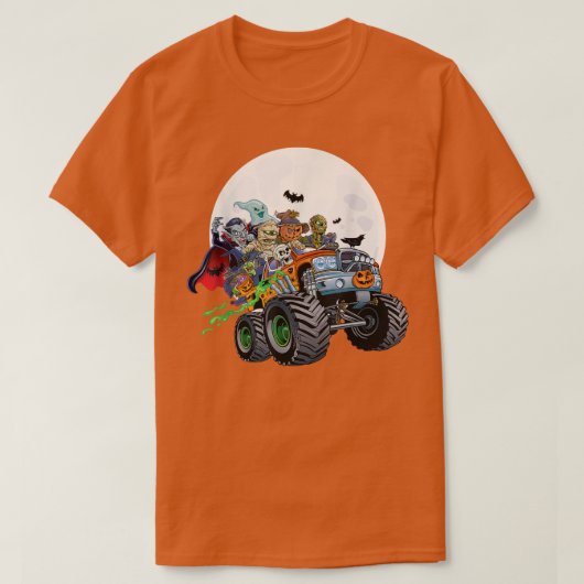 T-shirt Halloween Skeleton Zombie Monster Truck Vampire Bo (Design devant)