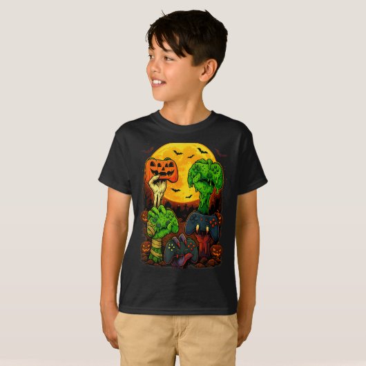 T-shirt Halloween Skeleton Zombie Mummy Gaming Controller  (Devant entier)
