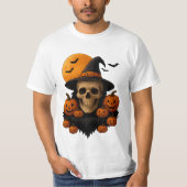 T-shirt Halloween Skull With Pumpkins and Witch Hat T-Shir (Devant)
