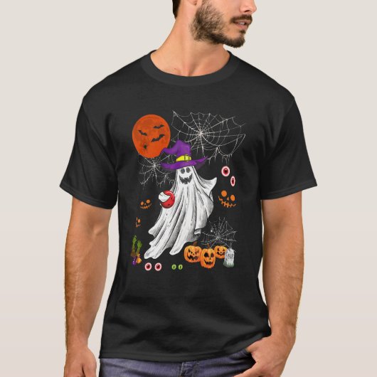 T-shirt Halloween sorcière fantôme Jouer Joueur de Bowling (Devant)