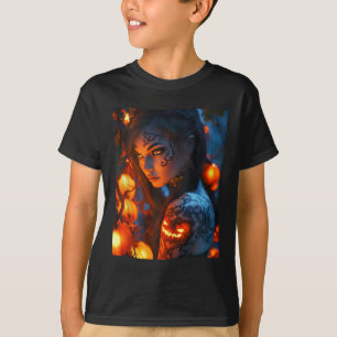 T-shirt Halloween sorcière mystique Citrouille brillant
