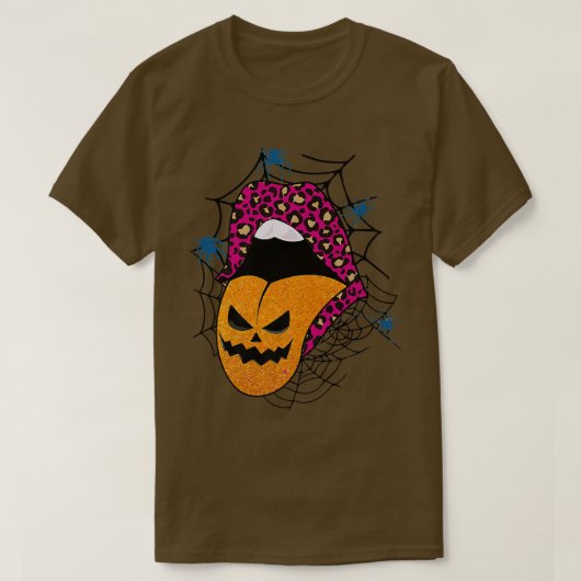 T-shirt Halloween Sorcière rose lèvres Léopard Motif Citro (Design devant)