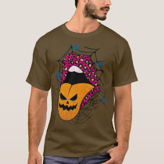 T-shirt Halloween Sorcière rose lèvres Léopard Motif Citro