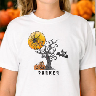 T-shirt Halloween Spider Bat Éffrayant Tree Nom des Citrou