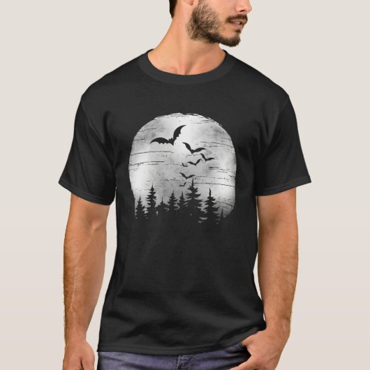 T-shirt Halloween Spooky Full Moon The Woods & Bats (Devant)