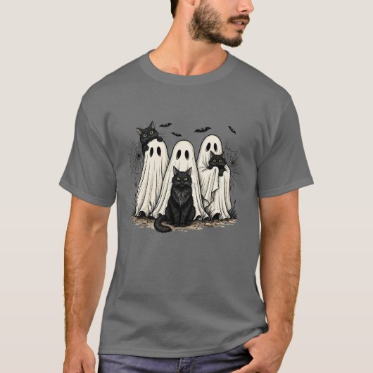 T-shirt Halloween Spooky Ghost Black Cat (Voorkant)