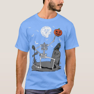 T-shirt Halloween Squelette Costume Citrouille Tête Bats C