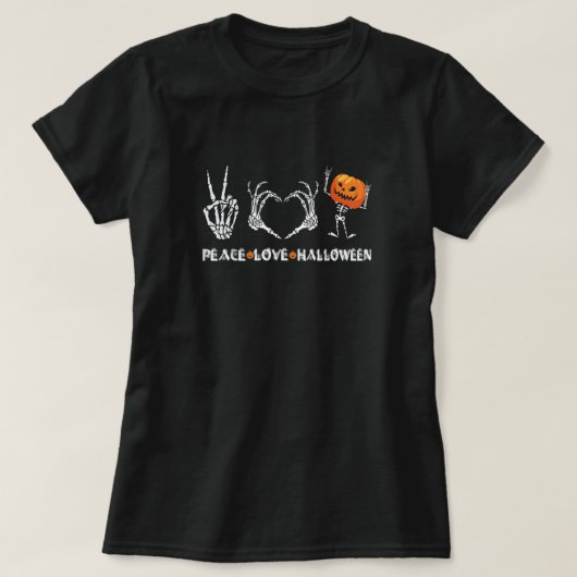 T-shirt Halloween Squelette Paix Amour Halloween Avec Peur (Design devant)