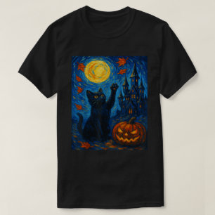 T-shirt Halloween Starry Night Black Cat Art