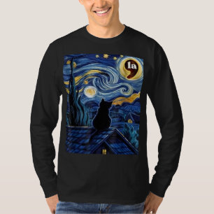 T-shirt Halloween Starry Night Black Cat Comma La Kamala