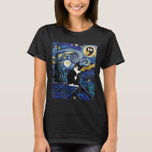 T-shirt Halloween Starry Nuit Tuxedo Cat Comma La Kamala