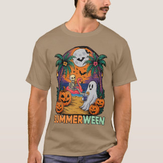 T-shirt Halloween Summerween Skeleton Flamant rose Ghost B