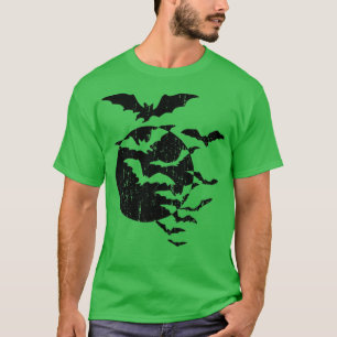 T-shirt Halloween Swarm of Bats Full Moon Spooky Vintage