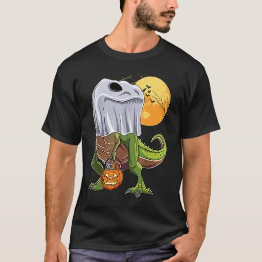 T-shirt Halloween T Rex Dinosaur Ghost Boo Trick Rarw Trea (Devant)