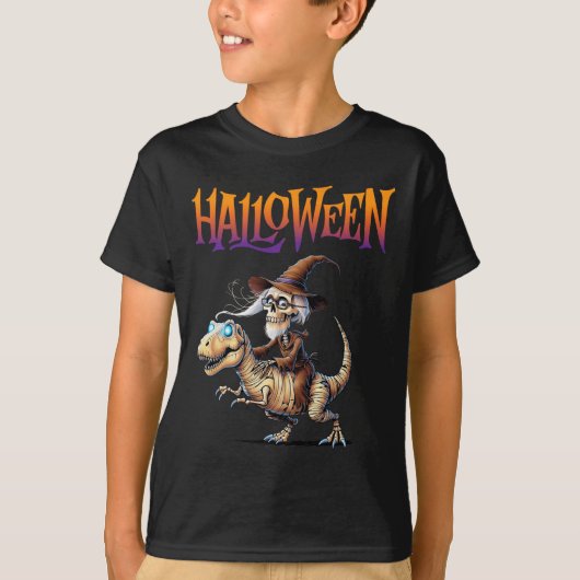 T-shirt Halloween T-rex Skeleton Ride (Devant)