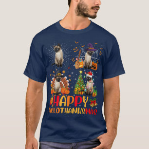 T-shirt Halloween Thanksgiving Christmas Chat Siamois Bonj