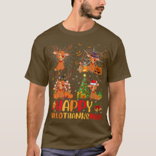 T-shirt Halloween Thanksgiving Christmas Deer Hallothanksm