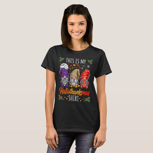 T-shirt Halloween Thanksgiving Christmas Funny Hallothanks (Devant entier)