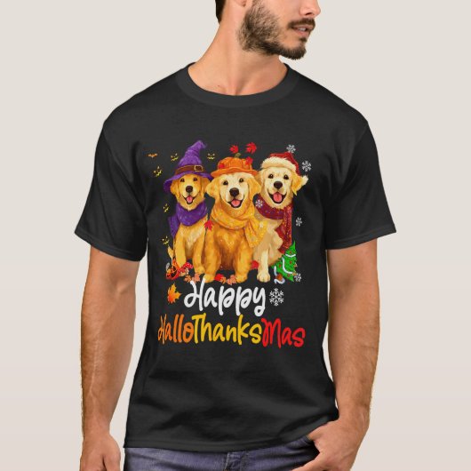 T-shirt Halloween Thanksgiving Christmas Golden Retriever (Devant)