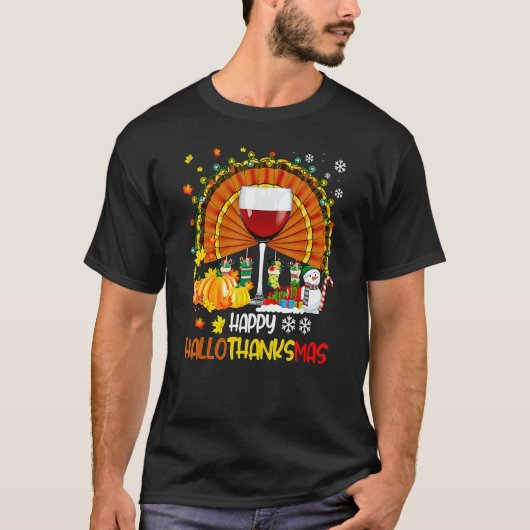 T-shirt Halloween Thanksgiving Christmas Happy Hallothanks (Devant)