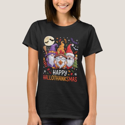 T-shirt Halloween Thanksgiving Christmas Happy Hallothanks (Devant)