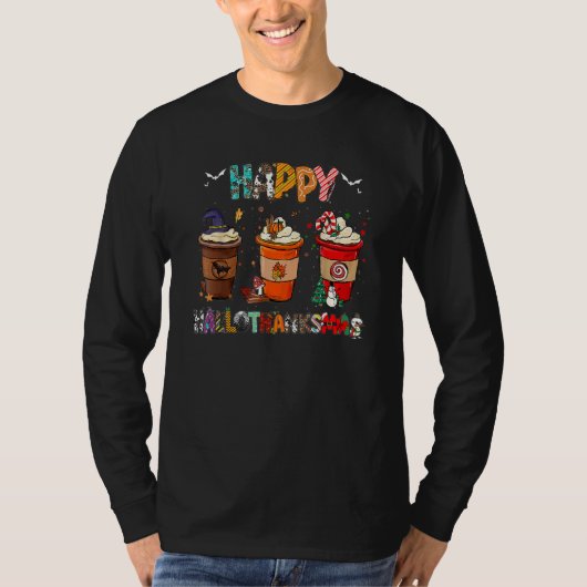 T-shirt Halloween Thanksgiving Christmas Happy Hallothanks (Devant)
