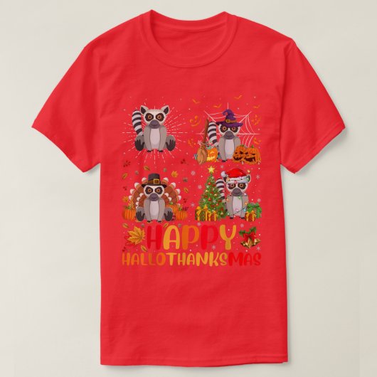 T-shirt Halloween Thanksgiving Christmas Lemur Hallomerci (Design devant)