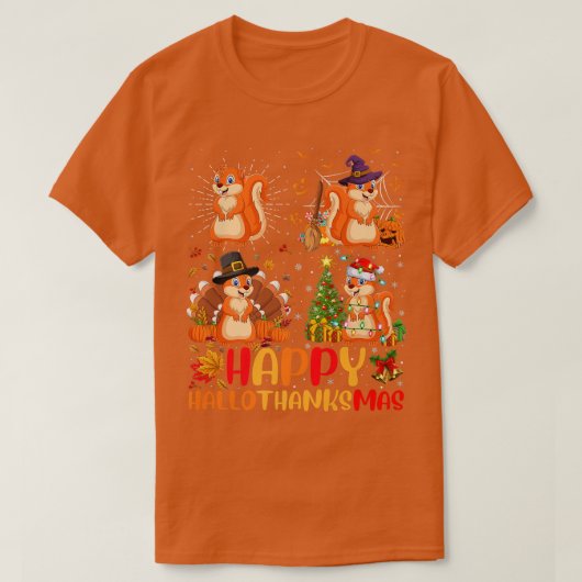 T-shirt Halloween Thanksgiving Christmas Squirrel Hallotha (Design devant)