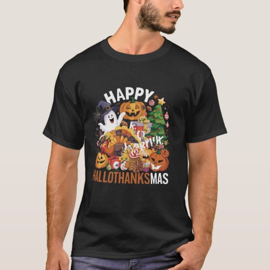 T-shirt Halloween Thanksgiving Christmas Turkey Happy Hall (Devant)