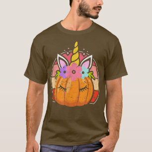 T-shirt Halloween Thanksgiving Citrouille Unicorn Horn Fun